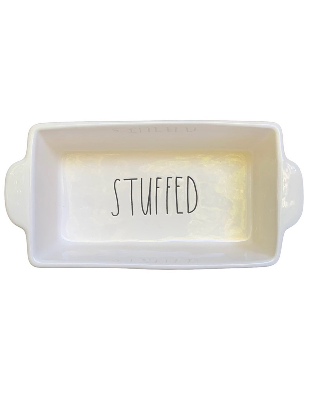 Rae Dunn STUFFED Baking Dish Pan White Black Large Letters Dimples NWT 2017 OG